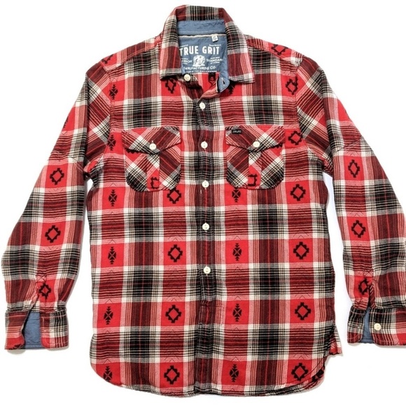 True Grit Other - True Grit Red and Black Casual Button Down Shirt Red/Black Aztec Print Sz L